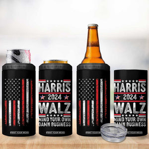 Kamala Harris Tim Walz 2024 Election 4 in 1 Can Cooler Tumbler Harris Walz Mind Your Own Damn Business TB10 Print Your Wear