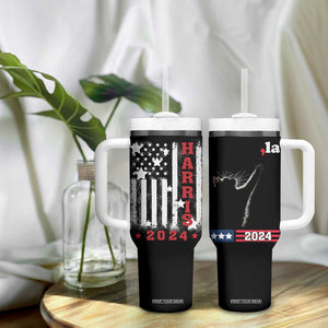 Cat Ladies for Kamala President Tumbler With Handle Comma-La Harris 2024 Election Funny Kitty American Flag TB10 Print Your Wear