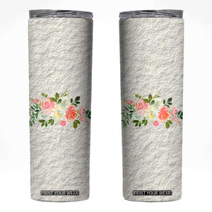 Abundant Blooms Skinny Tumbler Soft Pink Rose Bouquet Garden Aesthetic Elegant Floral TB10 Cream Print Your Wear