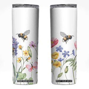 Vintage Spring Wildflower Skinny Tumbler Bees Butterflies Floral Meadow TB10 White Print Your Wear