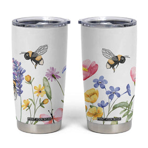 Vintage Spring Wildflower Tumbler Cup Bees Butterflies Floral Meadow TB10 White Print Your Wear
