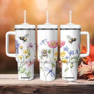 Vintage Spring Wildflower Tumbler With Handle Bees Butterflies Floral Meadow TB10 Print Your Wear