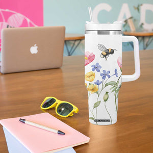 Vintage Spring Wildflower Tumbler With Handle Bees Butterflies Floral Meadow TB10 Print Your Wear