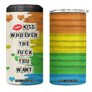 LGBTQ Pride 4 in 1 Can Cooler Tumbler Kiss Whoever The Fuck You Want LGBT Rainbow Flag TB10 One Size: 16 oz Rainbow Print Your Wear