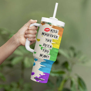 LGBTQ Pride Tumbler With Handle Kiss Whoever The Fuck You Want LGBT Rainbow Flag TB10 Print Your Wear