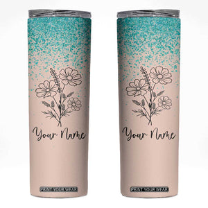 Personalized Gifts for Her Skinny Tumbler Custom Name Flower Bridesmaid Proposal Birthday Christmas Gift TB10 Teal Print Your Wear