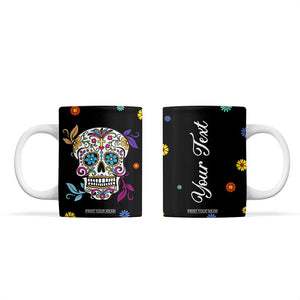 Personalized Sugar Skull Coffee Mug Custom Name Flower Gothic Gifts For Latina Mexican Girls Women TB10 Black Print Your Wear