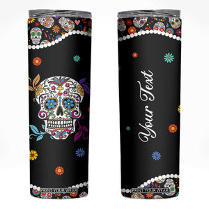 Personalized Sugar Skull Skinny Tumbler - Custom Name Flower Gothic Gifts For Latina Mexican Girls Women TB10 Black Print Your Wear