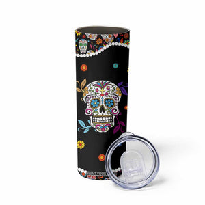 Personalized Sugar Skull Skinny Tumbler - Custom Name Flower Gothic Gifts For Latina Mexican Girls Women TB10 Print Your Wear