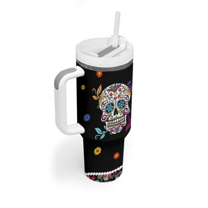 Personalized Sugar Skull Tumbler With Handle Custom Name Flower Gothic Gifts For Latina Mexican Girls Women TB10 Print Your Wear