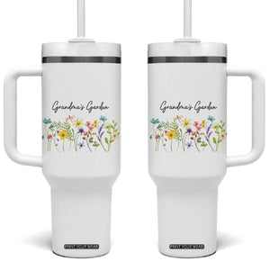 Grandmas Garden Tumbler With Handle Flower Mothers Day Gift TB10 One Size: 40 oz White Print Your Wear