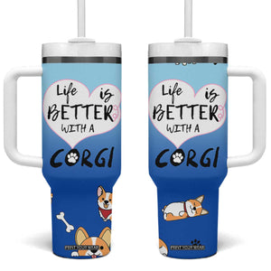 Funny Corgi Tumbler With Handle Cute Dog Lovers Gift Life Is Better With Corgi TB10 One Size: 40 oz Blue Print Your Wear