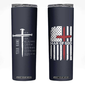 Personalized Christian Gifts For Men Skinny Tumbler Custom Name Man Of God Bible Verse Religious Gift TB10 Navy Print Your Wear