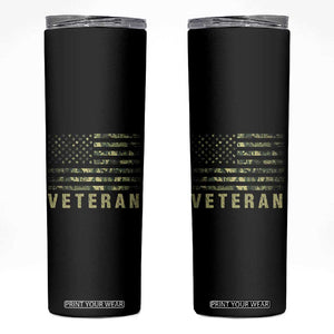 Veteran Skinny Tumbler Distressed Camouflage US Flag Veteran Army Military TB10 Black Print Your Wear