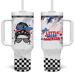 Little Miss America Tumbler With Handle Baby Girl 4th of July Checkered TB10 One Size: 40 oz White Print Your Wear