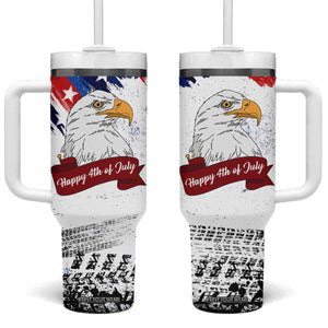 Happy 4th Of July Tumbler With Handle USA American Flag Bald Eagle Patriotic Red White Blue TB10 One Size: 40 oz White Print Your Wear