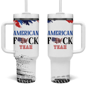 America Fck Yeah Tumbler With Handle Funny Patriotic USA Flag American Patriot TB10 One Size: 40 oz White Print Your Wear