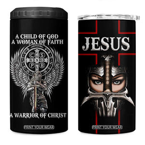 Christian Gifts For Women 4 in 1 Can Cooler Tumbler A Child Of God A Woman Of Faith A Warrior Of Christ Jesus Faith TB10 One Size: 16 oz Black Print Your Wear