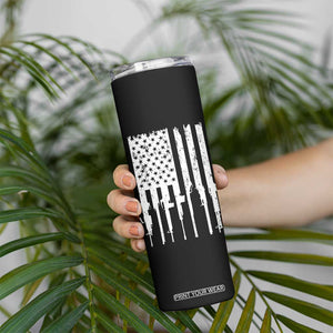 Gun Lovers Skinny Tumbler Enjoy Long Romantic Walks To The Gun Shop USA Flag TB10 Print Your Wear