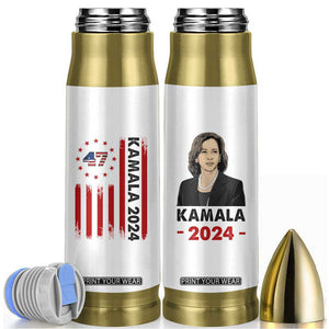 Kamala 2024 Bullet Tumbler 47 th President USA America 2024 Election Flag TB10 White Print Your Wear