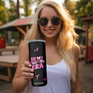 Breast Cancer Warrior Support Squad Skinny Tumbler In My Fighting Era Cancer Care Gifts for Woman Pink Ribbon TB10 Print Your Wear