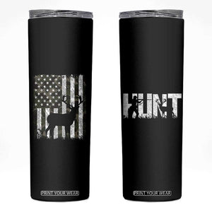 Deer American Flag Skinny Tumbler Whitetail Elk Buck Camo Hunting Hunter Dad TB10 Black Print Your Wear