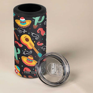 Mexican 4 in 1 Can Cooler Tumbler Hot Sombrero Cactus Guitar Black Mexican Fiesta Cinco De Mayo TB10 Print Your Wear