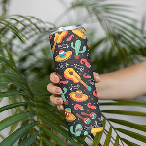 Mexican Skinny Tumbler Hot Sombrero Cactus Guitar Black Mexican Fiesta Cinco De Mayo TB10 Print Your Wear
