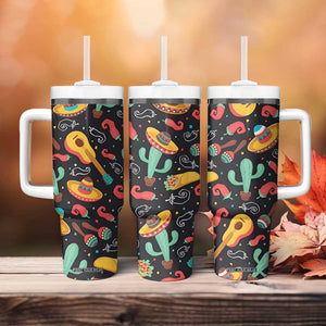 Mexican Tumbler With Handle Hot Sombrero Cactus Guitar Black Mexican Fiesta Cinco De Mayo TB10 Print Your Wear