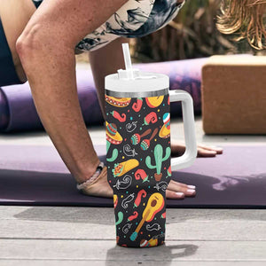 Mexican Tumbler With Handle Hot Sombrero Cactus Guitar Black Mexican Fiesta Cinco De Mayo TB10 Print Your Wear