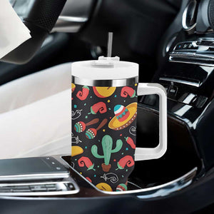 Mexican Tumbler With Handle Hot Sombrero Cactus Guitar Black Mexican Fiesta Cinco De Mayo TB10 Print Your Wear