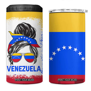 Venezuelan Girl 4 in 1 Can Cooler Tumbler Messy Bun Venezuela Flag Heritage Venezuelan Women Girls TB10 One Size: 16 oz Multicolor Print Your Wear