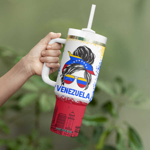 Venezuelan Girl Tumbler With Handle Messy Bun Venezuela Flag Heritage Venezuelan Women Girls TB10 Print Your Wear
