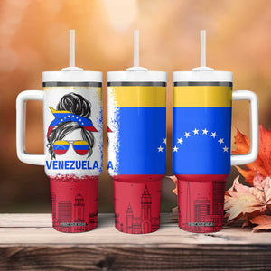 Venezuelan Girl Tumbler With Handle Messy Bun Venezuela Flag Heritage Venezuelan Women Girls TB10 Print Your Wear