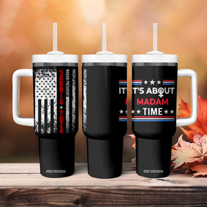 Harris 2024 Election Tumbler With Handle It's About Madam Time President Feminist Womens American Flag TB10 Print Your Wear