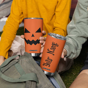 Personalized Halloween Pumpkin Face Tumbler Cup Custom Name Travel Coffee Cup Orange TB10 Print Your Wear