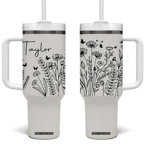 Personalized Wildflower Tumbler With Handle Custom Name Custom Name Gift For Women Butterflies Floral TB10 One Size: 40 oz Beige Print Your Wear