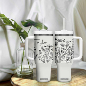 Personalized Wildflower Tumbler With Handle Custom Name Custom Name Gift For Women Butterflies Floral TB10 Print Your Wear