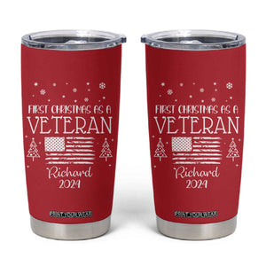Personalized First Christmas Veteran Tumbler Cup Custom Name Military Retirement Gift American Flag Red TB10 Red Print Your Wear