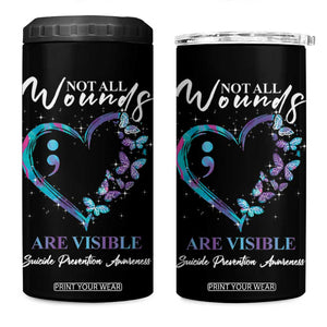 Suicide Prevention Awareness 4 in 1 Can Cooler Tumbler Teal Purple Semicolon Butterfly Not All Wounds Are Visible Mental Health TB10 One Size: 16 oz Black Print Your Wear
