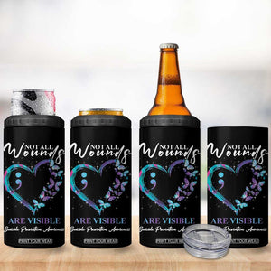 Suicide Prevention Awareness 4 in 1 Can Cooler Tumbler Teal Purple Semicolon Butterfly Not All Wounds Are Visible Mental Health TB10 Print Your Wear