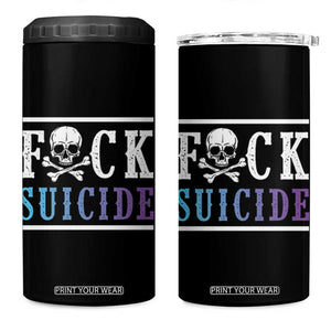 Suicide Prevention Awareness 4 in 1 Can Cooler Tumbler Teal Purple Fuck Suicide Skull and Crossbones Skeleton TB10 One Size: 16 oz Black Print Your Wear