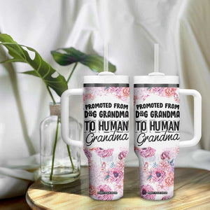 Promoted To Grandma Gift Tumbler With Handle Floral Dog Grandmas To Human Grandma Pregnancy Announcement TB10 Print Your Wear