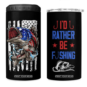 Fishing Gifts 4 in 1 Can Cooler Tumbler Id Rather Be Fishing Bass Fish American Flag TB10 One Size: 16 oz Black Print Your Wear