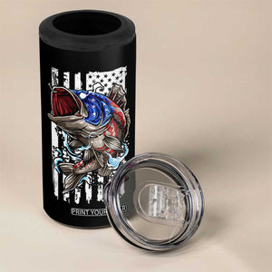 Fishing Gifts 4 in 1 Can Cooler Tumbler Id Rather Be Fishing Bass Fish American Flag TB10 Print Your Wear
