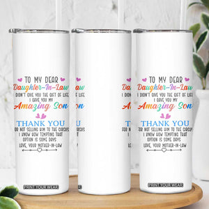 Gifts For Daughter In Law Skinny Tumbler Funny Wedding Day Gift From Mother In Law TB10 Print Your Wear