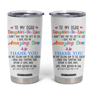 Gifts For Daughter In Law Tumbler Cup Funny Wedding Day Gift From Mother In Law TB10 White Print Your Wear