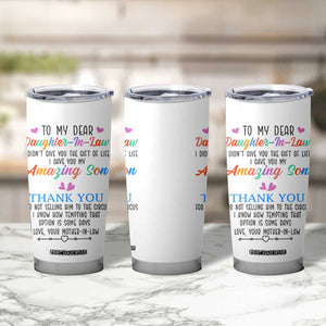 Gifts For Daughter In Law Tumbler Cup Funny Wedding Day Gift From Mother In Law TB10 Print Your Wear