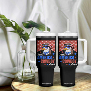 Funny Cowboy Tumbler With Handle Make American Cowboy Again Western Eagle TB10 Print Your Wear
