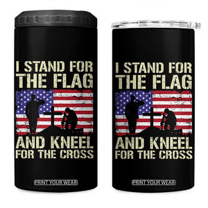 Stand For The Flag Kneel For The Cross 4 in 1 Can Cooler Tumbler American Flag 4th Of July Patriotic Christian Faith TB10 One Size: 16 oz Black Print Your Wear